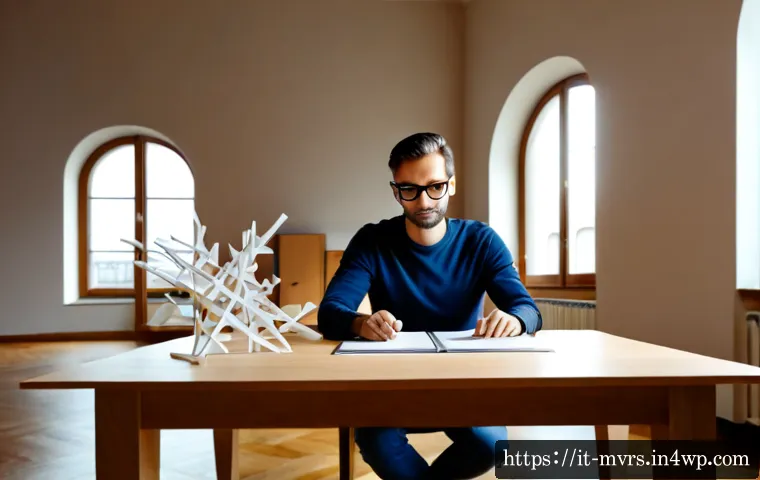 메타버스에서의 기술 트렌드 - Photorealistic modern Milan apartment workspace, an Italian professional wearing lightweight mixed-r...